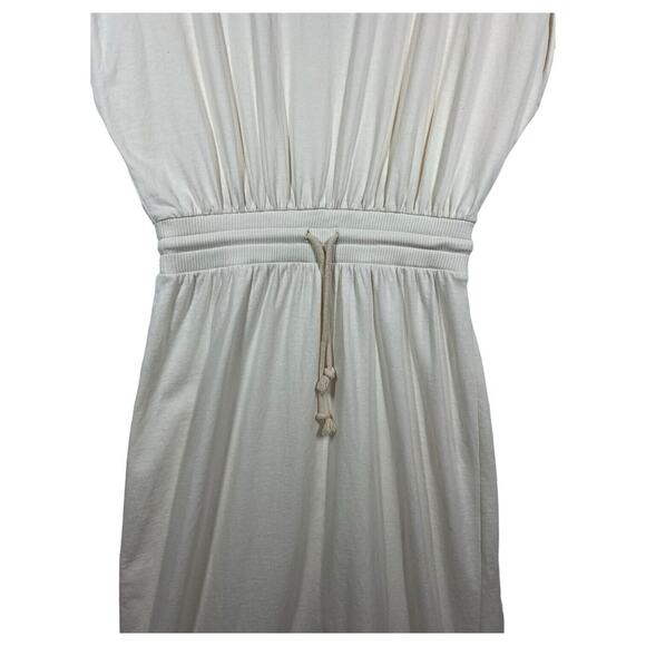 New Zara Dress Womens M Extended Shoulder Midi Tank Cinched Drawcord Waist Ivory - Picture 7 of 16